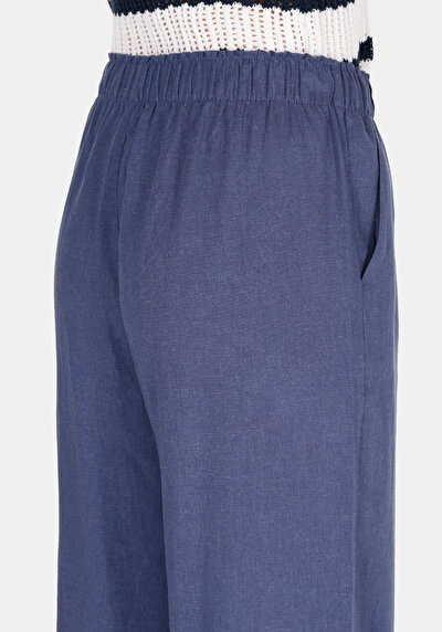 Afficher les détails de Pantalon Bleu Wide Leg High Rise En Uni Regular Fit Femme