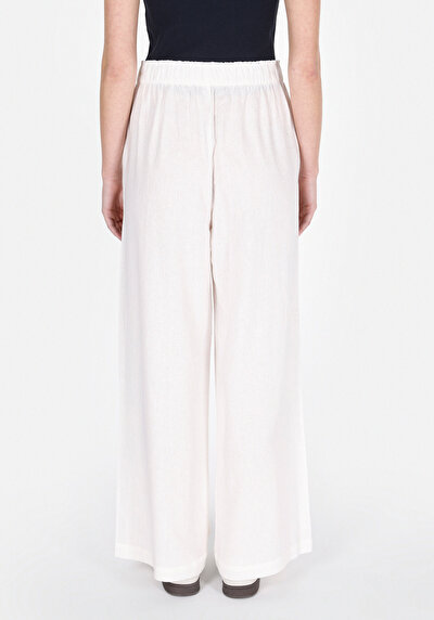 Afficher les détails de Pantalon Blanc Wide Leg High Rise En Uni Regular Fit Femme