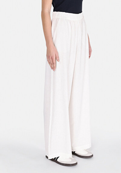 Image de Pantalon Blanc Wide Leg High Rise En Uni Regular Fit Femme
