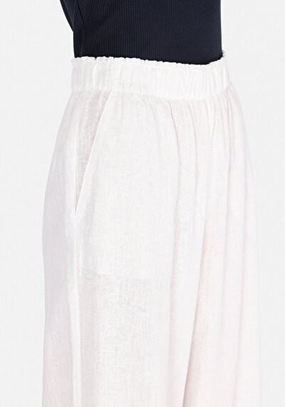 Afficher les détails de Pantalon Blanc Wide Leg High Rise En Uni Regular Fit Femme