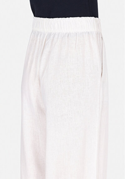 Afficher les détails de Pantalon Blanc Wide Leg High Rise En Uni Regular Fit Femme