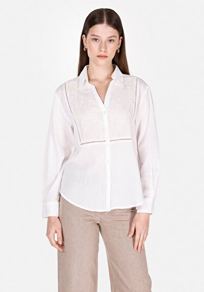 Image de Chemise À Manches Longues Blanc Regular Fit Droit Panama Femme