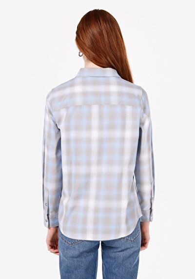 Image de Chemise À Manches Longues Bleu Regular Fit Plaid Flanelle Femme