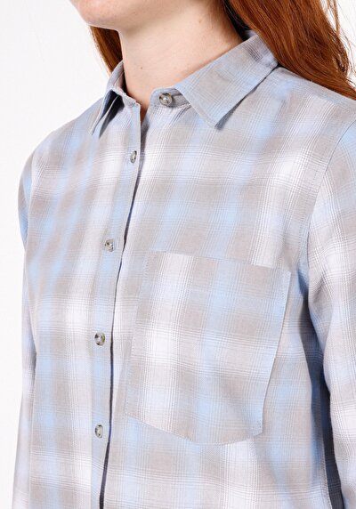 Image de Chemise À Manches Longues Bleu Regular Fit Plaid Flanelle Femme