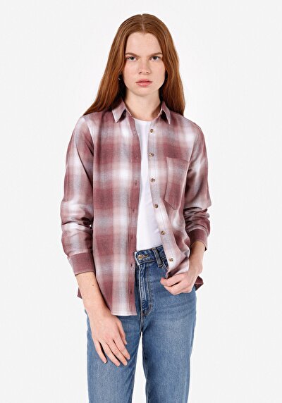 Image de Chemise À Manches Longues Rose Regular Fit Plaid Flanelle Femme