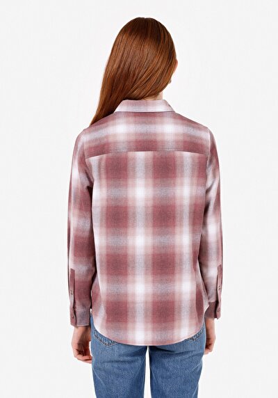 Image de Chemise À Manches Longues Rose Regular Fit Plaid Flanelle Femme