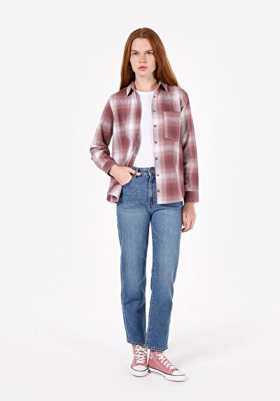 Image de Chemise À Manches Longues Rose Regular Fit Plaid Flanelle Femme