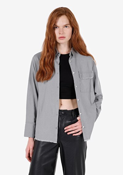 Image de Chemise À Manches Longues Gris Regular Fit Droit Uni Femme
