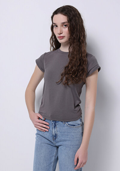 Image de Blouse À Manches Courtes Gris Slim Fit Manches Courtes Femme