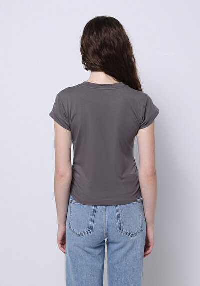 Image de Blouse À Manches Courtes Gris Slim Fit Manches Courtes Femme