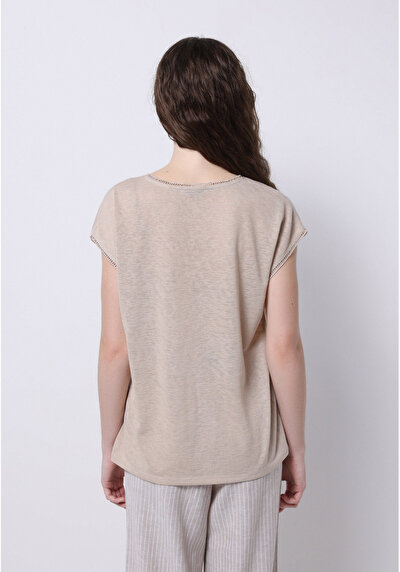 Image de T-shirt À Manches Courtes Beige Regular Fit Droit Femme