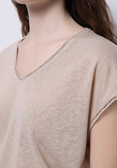 Image de T-shirt À Manches Courtes Beige Regular Fit Droit Femme