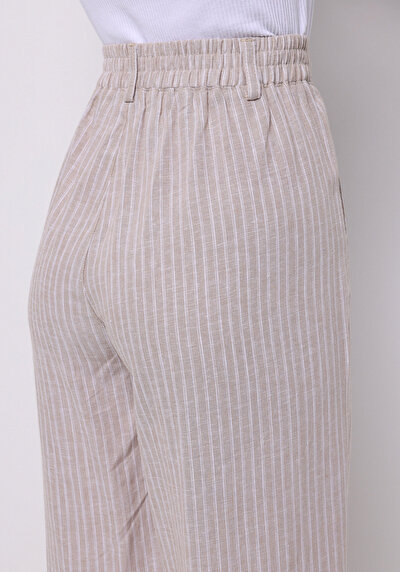 Afficher les détails de Pantalon Beige Wide Leg Low Rise En Uni Regular Fit Femme