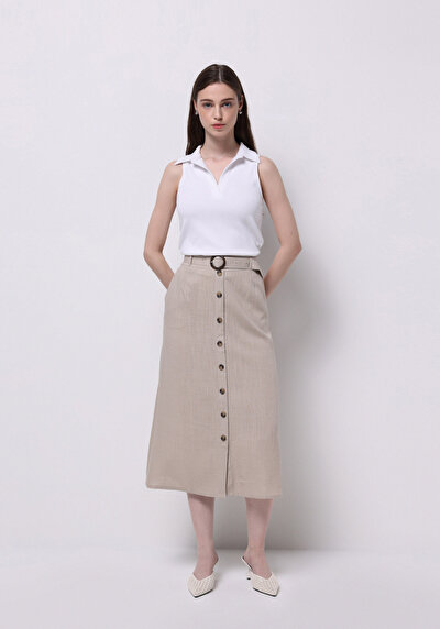 Image de Jupe Beige Midi Droit Sergé Mdi Femme