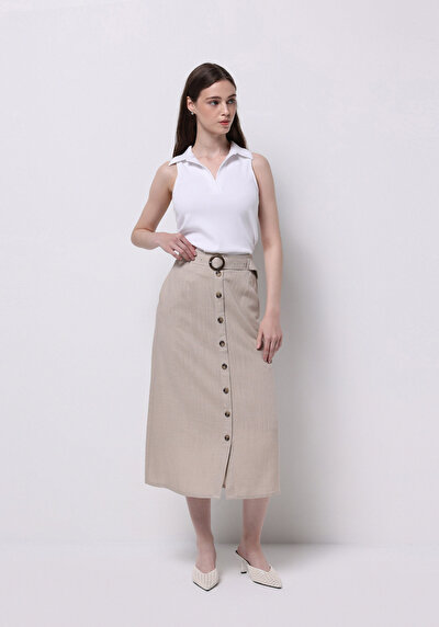 Image de Jupe Beige Midi Droit Sergé Mdi Femme