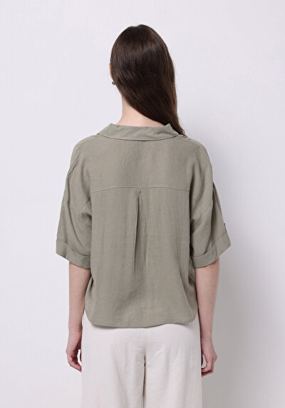 Image de Chemise À Manches Courtes Kaki Droit Fashion Fit Femme