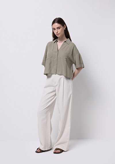 Image de Chemise À Manches Courtes Kaki Droit Fashion Fit Femme