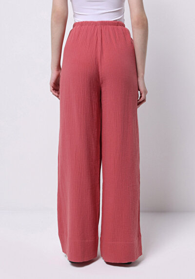 Image de Pantalon Rose Wide Leg High Rise En Mousseline Regular Fit Femme