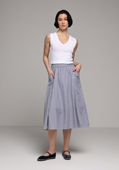Afficher les détails de Jupe Marine Midi Rayé Uni Mdi Femme