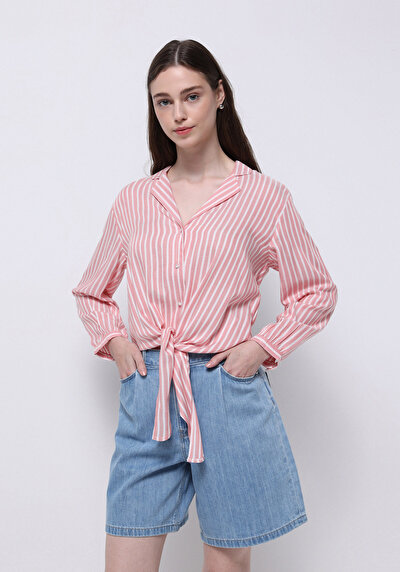 Image de Chemise À Manches Longues Rouge Regular Fit Rayé Ratière Femme
