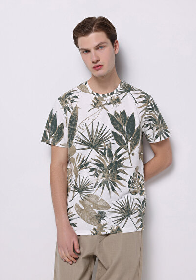 Image de T-shirt À Manches Courtes Vert Regular Fit Imprimé Homme