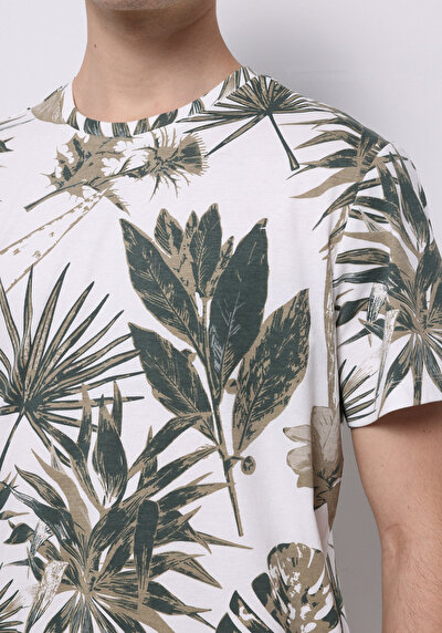 Afficher les détails de T-shirt À Manches Courtes Vert Regular Fit Imprimé Homme