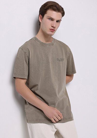 Image de T-shirt À Manches Courtes Beige Comfort Fit Droit Homme