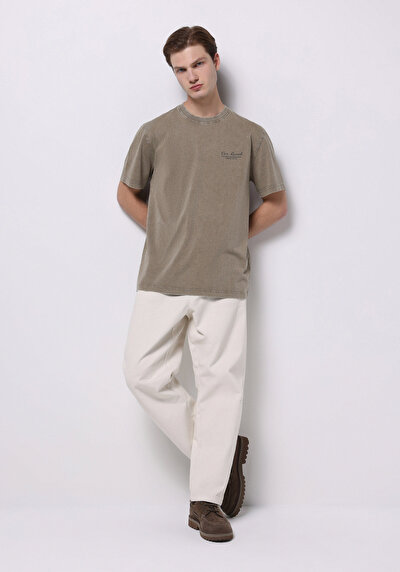 Image de T-shirt À Manches Courtes Beige Comfort Fit Droit Homme