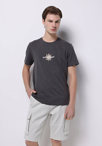 Image de T-shirt À Manches Courtes Gris Regular Fit Droit Homme