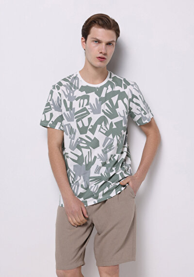 Image de T-shirt À Manches Courtes Vert Regular Fit Imprimé Homme