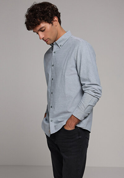 Image de Chemise À Manches Longues Vert Regular Fit Droit Oxford Homme