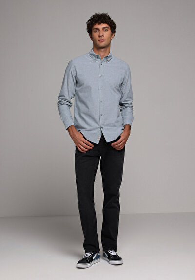 Image de Chemise À Manches Longues Vert Regular Fit Droit Oxford Homme