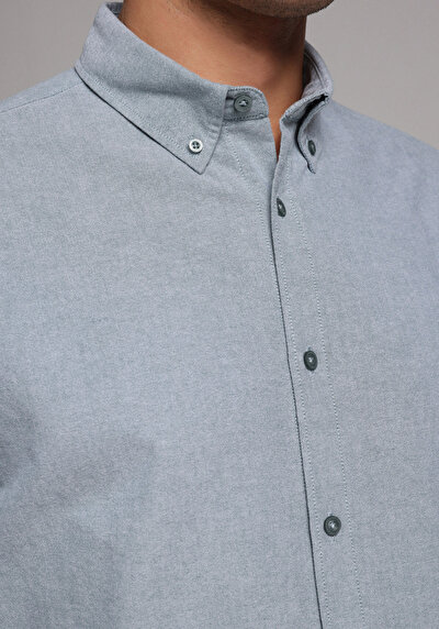 Image de Chemise À Manches Longues Vert Regular Fit Droit Oxford Homme