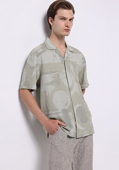 Image de Chemise À Manches Courtes Vert Imprimé Regular Fit Homme