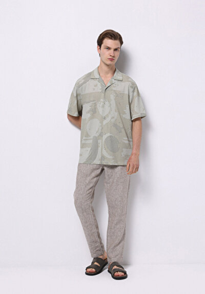 Image de Chemise À Manches Courtes Vert Imprimé Regular Fit Homme