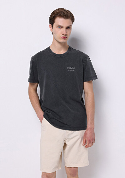 Image de T-shirt À Manches Courtes Anthracite Regular Fit Droit Homme