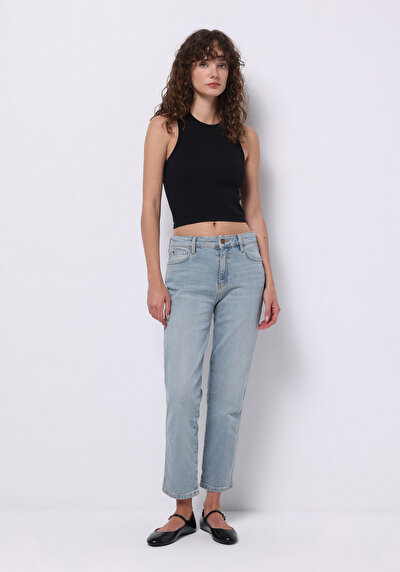 Image de 891 Maya Pantalon Bleu Cigarette Leg Medium Rise En Jean Slim Fit Femme