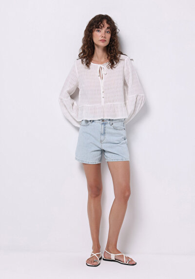 Image de Chemisier À Manches Longues Blanc Regular Fit Femme