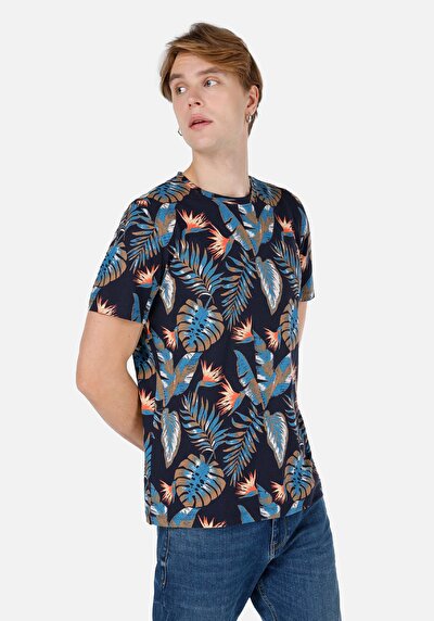 Afficher les détails de T-shirt À Manches Courtes Marine Regular Fit Imprimé Homme