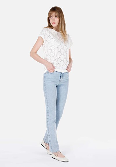 Image de T-shirt À Manches Courtes Blanc Regular Fit Droit Femme
