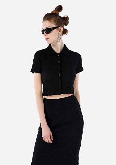 Image de T-shirt À Manches Courtes Noir Slim Fit Droit Femme