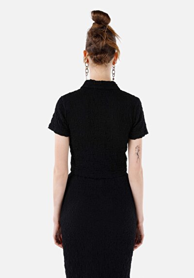 Image de T-shirt À Manches Courtes Noir Slim Fit Droit Femme