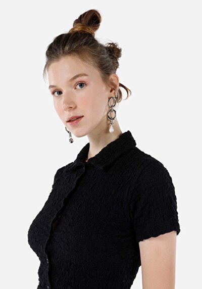 Image de T-shirt À Manches Courtes Noir Slim Fit Droit Femme