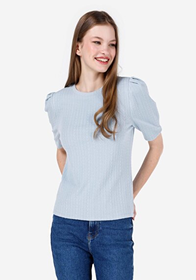 Image de T-shirt À Manches Courtes Bleu Regular Fit Droit Femme