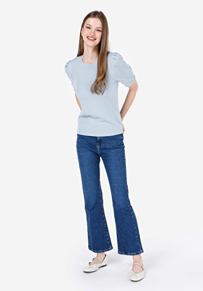 Image de T-shirt À Manches Courtes Bleu Regular Fit Droit Femme