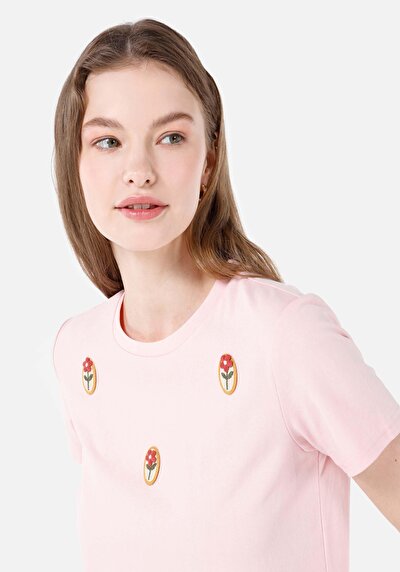 Image de T-shirt À Manches Courtes Rose Regular Fit Imprimé Femme