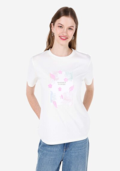 Image de T-shirt À Manches Courtes Blanc Regular Fit Imprimé Femme