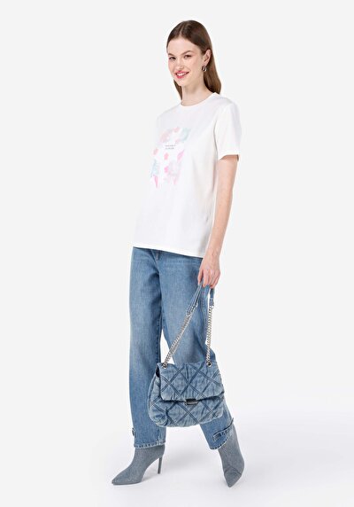 Afficher les détails de T-shirt À Manches Courtes Blanc Regular Fit Imprimé Femme