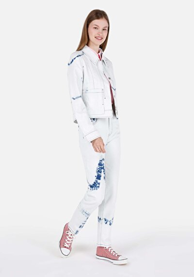 Image de 896 Maria Pantalon Bleu Tapered Leg En Mom Fit Femme