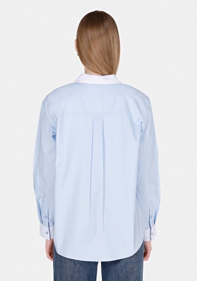 Image de Chemise À Manches Longues Bleu Regular Fit Rayé Popeline Femme